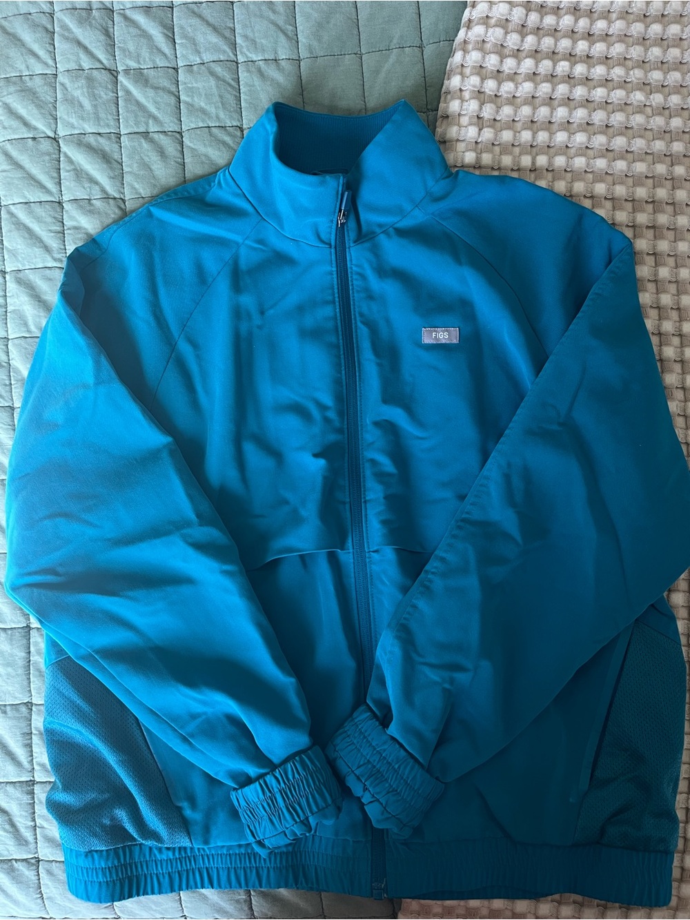 FIGS Technical Collection Bomber Scrub Jacket Zip Front - Teal Blue